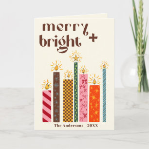 Met de hand geïllustreerde Merry + Bright Christma Feestdagen Kaart