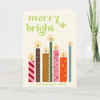 Met de hand geïllustreerde Merry + Bright Christma Feestdagen Kaart