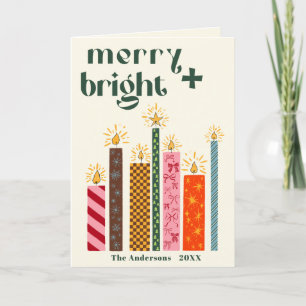 Met de hand geïllustreerde Merry + Bright Christma Feestdagen Kaart