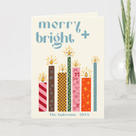 Met de hand geïllustreerde Merry + Bright Christma Feestdagen Kaart