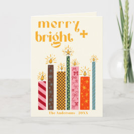 Met de hand geïllustreerde Merry + Bright Christma Feestdagen Kaart