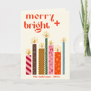 Met de hand geïllustreerde Merry + Bright Christma Feestdagen Kaart
