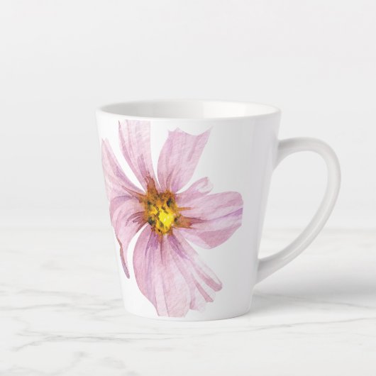 Met de hand geïllustreerde roze bloem latte mok (Rechts)