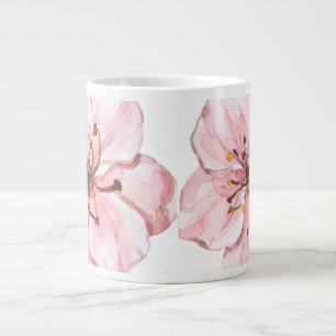 Met de hand geïllustreerde roze kersenbloesem grote koffiekop