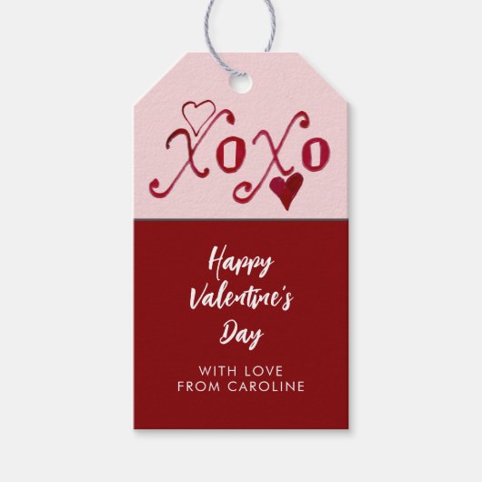  met de hand geillustreerde Valentijnsdag XXOO Cadeaulabel (Voorkant)