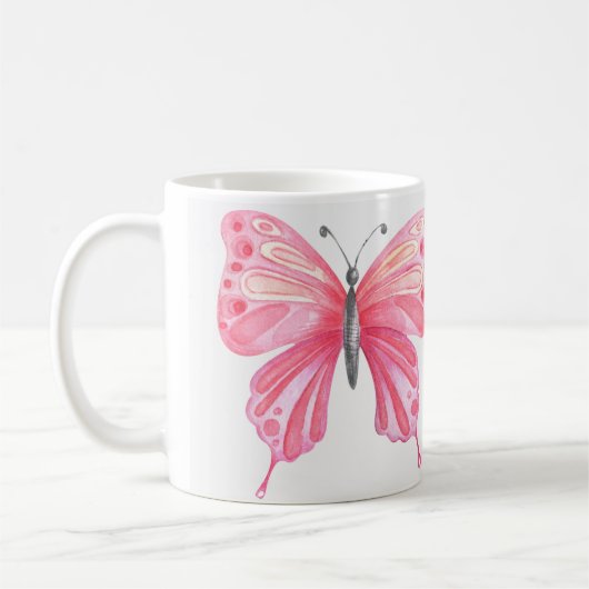 Met de hand geïllustreerde vlinderprint koffiemok (Links)