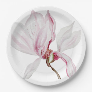 Met de hand geïllustreerde wilde orchidee papieren bordje
