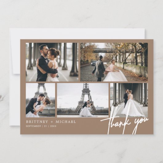 Met de hand gekartelde Moderne Foto Collage Tan Bedankkaart (Voorkant)