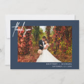 Met de hand gekartelde moderne foto-usty Navy Blue Bedankkaart (Voorkant)