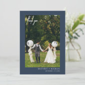 Met de hand gekartelde moderne foto-usty Navy Blue Bedankkaart (Staand voorkant)