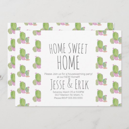 Met de hand gekleurde Cactus Planten Housewarming  Kaart (Voorkant / Achterkant)