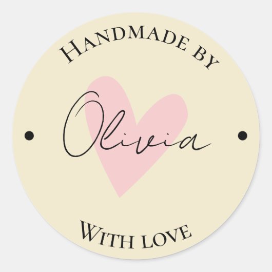 met de hand gemaakt beige ronde sticker (Voorkant)