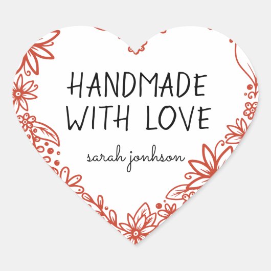 Met de Hand Gemaakt Bloemhartkrans Naam Hart Sticker (Voorkant)