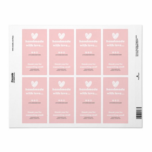 Met de Hand Gemaakt Hart Roze Wit Hart Doos Zegel Etiket (Full Sheet)