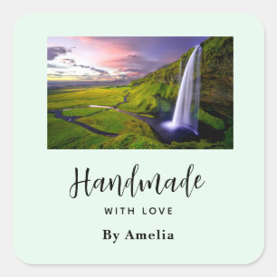 Met de hand gemaakt IJslandse Waterval Foto Vierkante Sticker