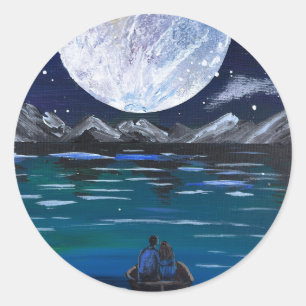 Met de hand gemaakt kunstwerk- Maanverlichte Liefd Ronde Sticker