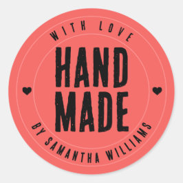 Met de Hand Gemaakt met Liefde Aangepaste Koraal R Ronde Sticker