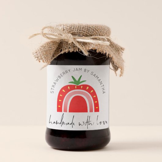Met De Hand Gemaakt Met Liefde Aardbeienjam Regenb Vierkante Sticker