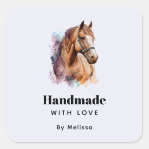 Met de Hand Gemaakt met Liefde Bruin Paardenhoofd Vierkante Sticker