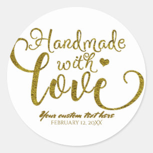 Met de hand gemaakt met liefde Chic Goud Nep Folie Ronde Sticker