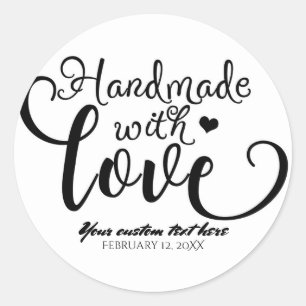 Met de hand gemaakt met liefde chic zwart & wit aa ronde sticker