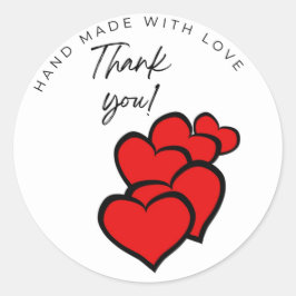 Met de hand gemaakt met liefde dank je wel rode ha ronde sticker