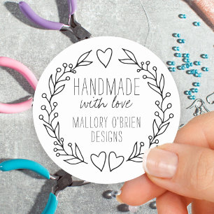 Met de Hand Gemaakt met Liefde Doodle Botanische K Ronde Sticker