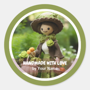 Met de hand gemaakt met liefde Gehaakte dame tuin Ronde Sticker