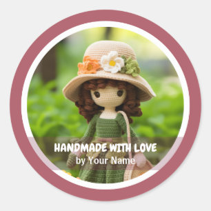 Met de hand gemaakt met liefde Gehaakte dame tuin Ronde Sticker