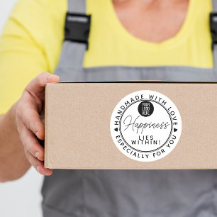 Met de hand gemaakt met liefde geluksbrief kleine  ronde sticker