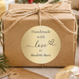 Met de hand gemaakt met liefde gouden naam ronde sticker