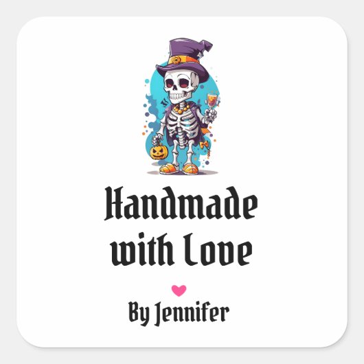 Met de Hand gemaakt met Liefde Grappige Halloween  Vierkante Sticker (Voorkant)