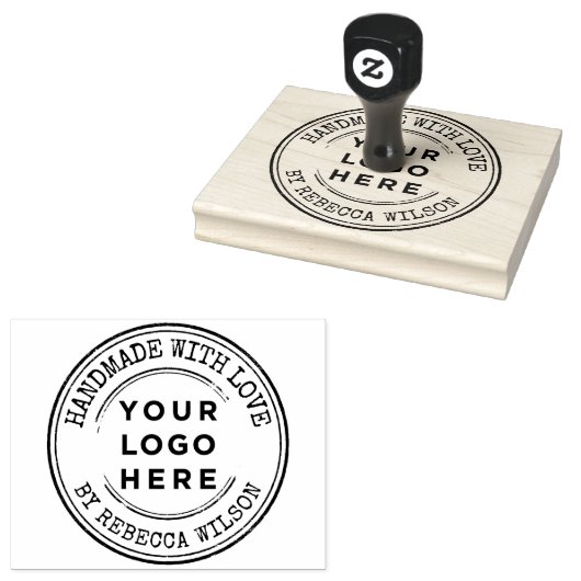 Met de hand gemaakt met liefde groot logo op maat rubberstempel (Gestempeld)