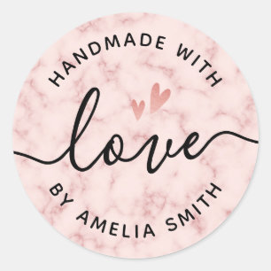 Met de hand gemaakt met liefde harten naam blush r ronde sticker