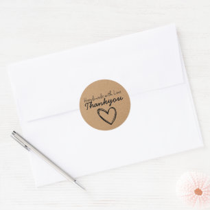 Met de Hand gemaakt met Liefde Kraft Papier Beda Ronde Sticker