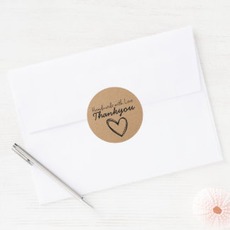 Met de Hand gemaakt met Liefde | Kraft Papier Beda Ronde Sticker
