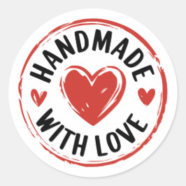 Met de Hand Gemaakt met Liefde met Rode Harten Sti Ronde Sticker