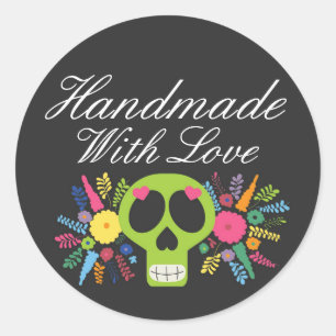 Met de Hand Gemaakt Met Liefde Mexicaanse Calavera Ronde Sticker