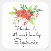 Met de Hand gemaakt met Liefde Naam Poinsettia Ker Vierkante Sticker (Voorkant)