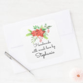 Met de Hand gemaakt met Liefde Naam Poinsettia Ker Vierkante Sticker (Envelop)