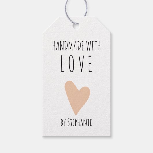 Met de Hand gemaakt met Liefde  Perzik Doodle Hart Cadeaulabel (Voorkant)