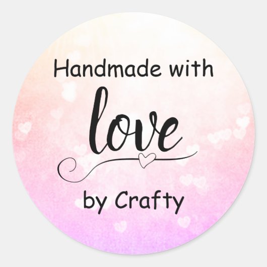 Met de hand gemaakt met liefde Roze Ombre Hart Per Ronde Sticker (Voorkant)