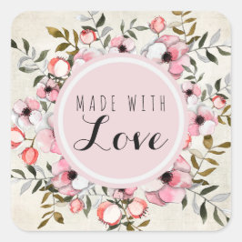 Met de hand gemaakt met liefde Rustieke Kersenbloe Vierkante Sticker