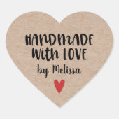 Met De Hand Gemaakt Met Liefde Rustieke Kraft Hart Sticker (Voorkant)