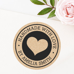 Met de hand gemaakt met liefde zwart en Kraftpapie Ronde Sticker