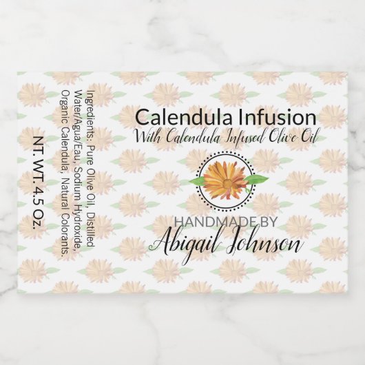 met de hand gemaakt | Zelfgemaakte Calendula zeep  Voedselcontainer Etiket (Enkel label)