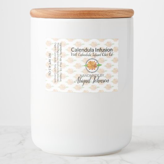 met de hand gemaakt | Zelfgemaakte Calendula zeep  Voedselcontainer Etiket (Voorkant)