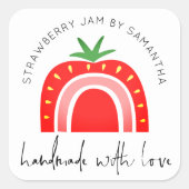 Met de Hand Gemaakte Aardbeienjam Regenboog Schrif Vierkante Sticker (Voorkant)