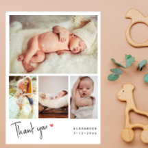 Met de hand gemaakte fotocollage babyshower bedank