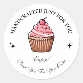 Met de hand gemaakte roze cupcake bedanksticker ronde sticker